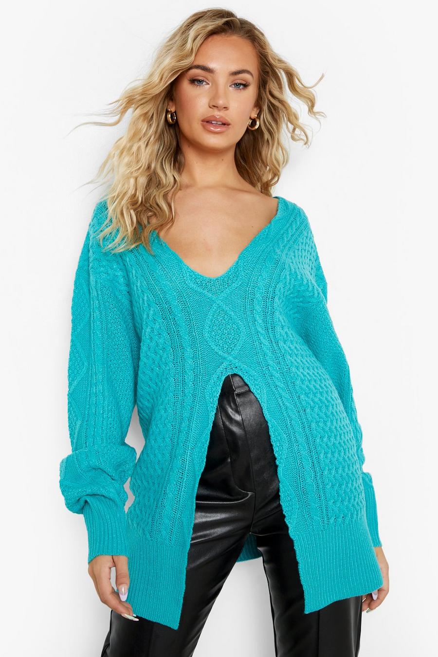 Jade Split Detail Cable Sweater image number 1