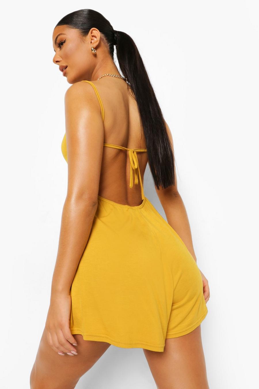 Mustard Open Strappy Back Swing Playsuit image number 1