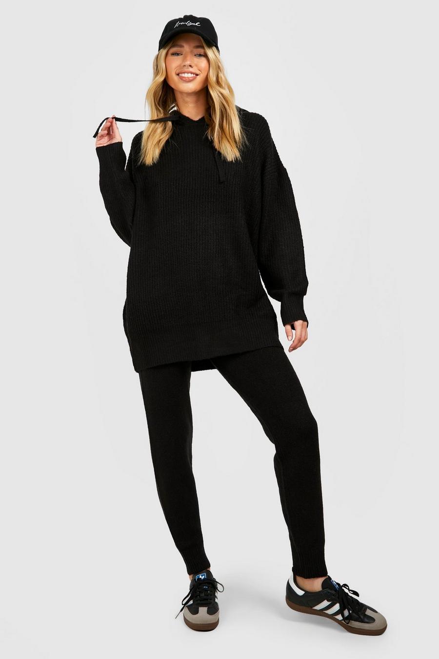 Black svart Mjuk stickad mysdress med hoodie image number 1