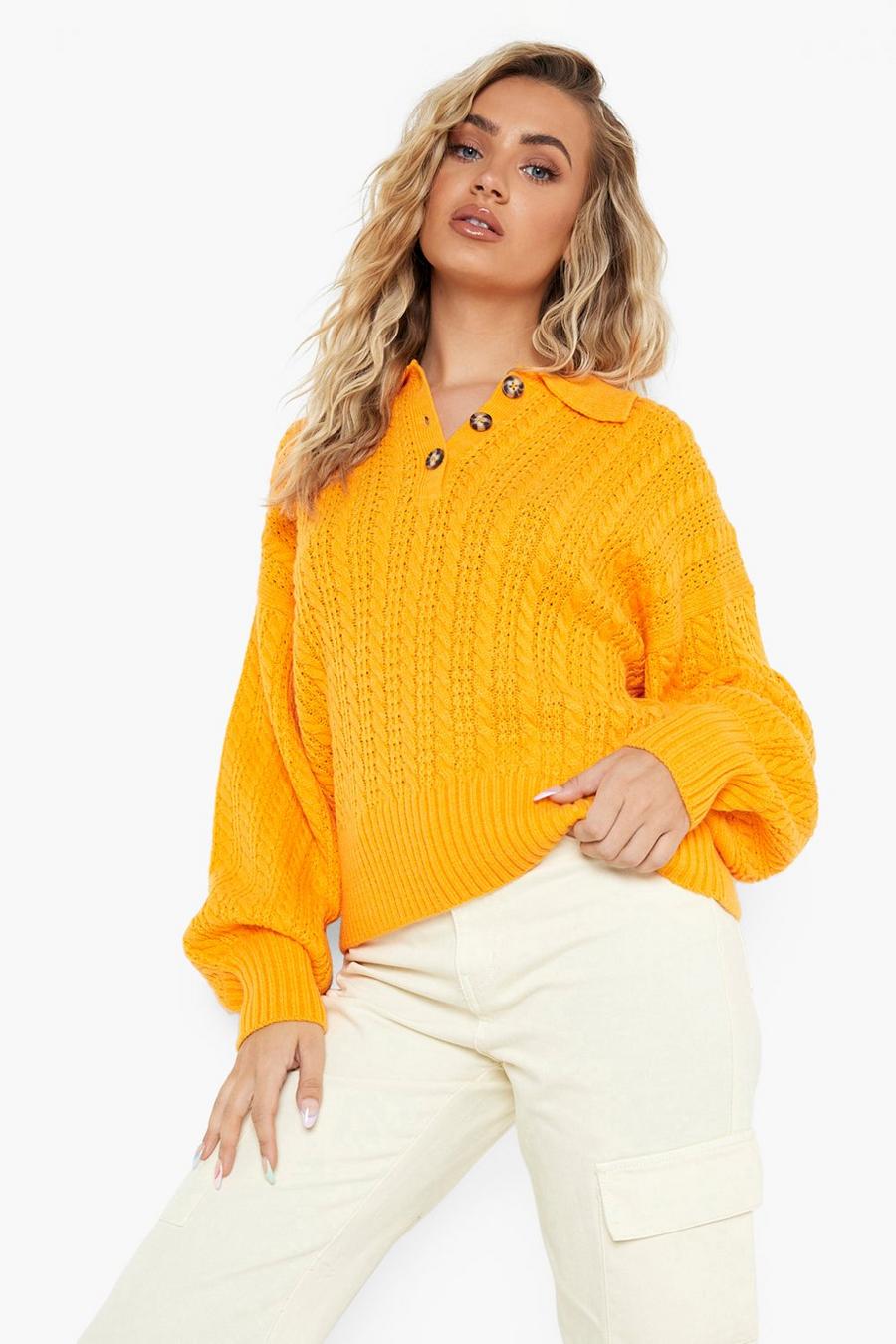 Amber Cable Knit Button Collar Jumper image number 1