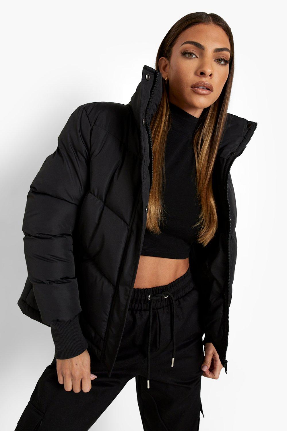 ASOS DESIGN Petite cropped puffer jacket in black
