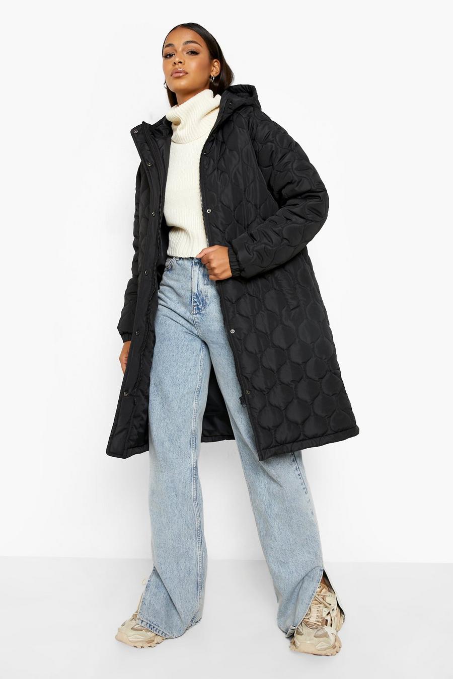 Black Quilted Longline Puffer Jacket image number 1
