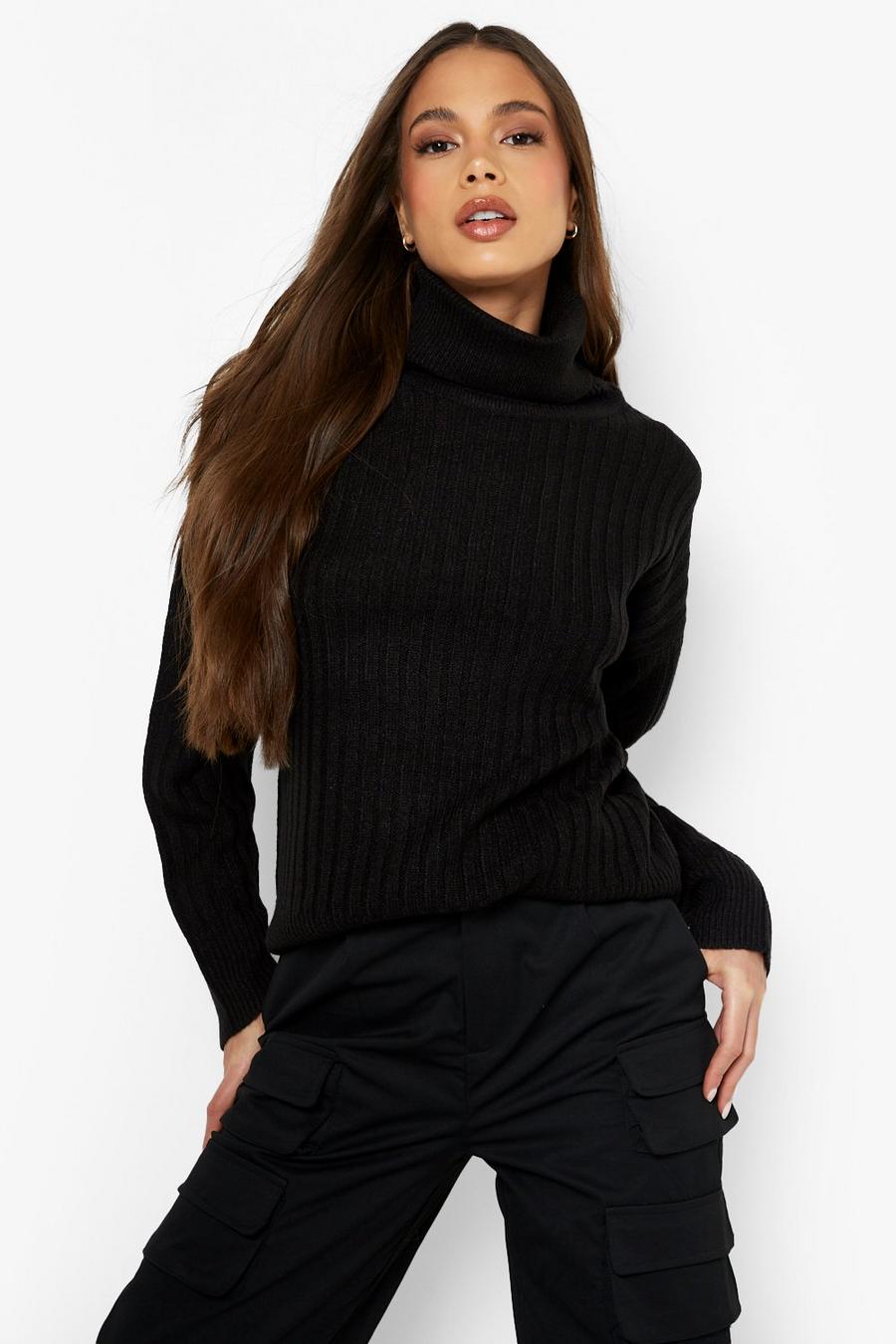 Black Rib Knit Turtleneck Sweater