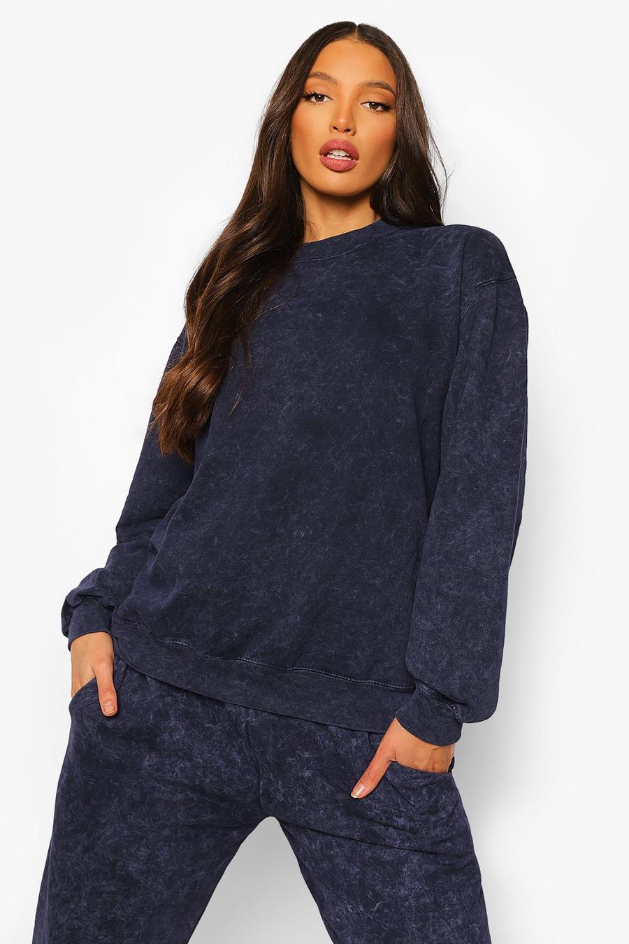Tall Sweatshirt mit Batik-Look, Marineblau image number 1