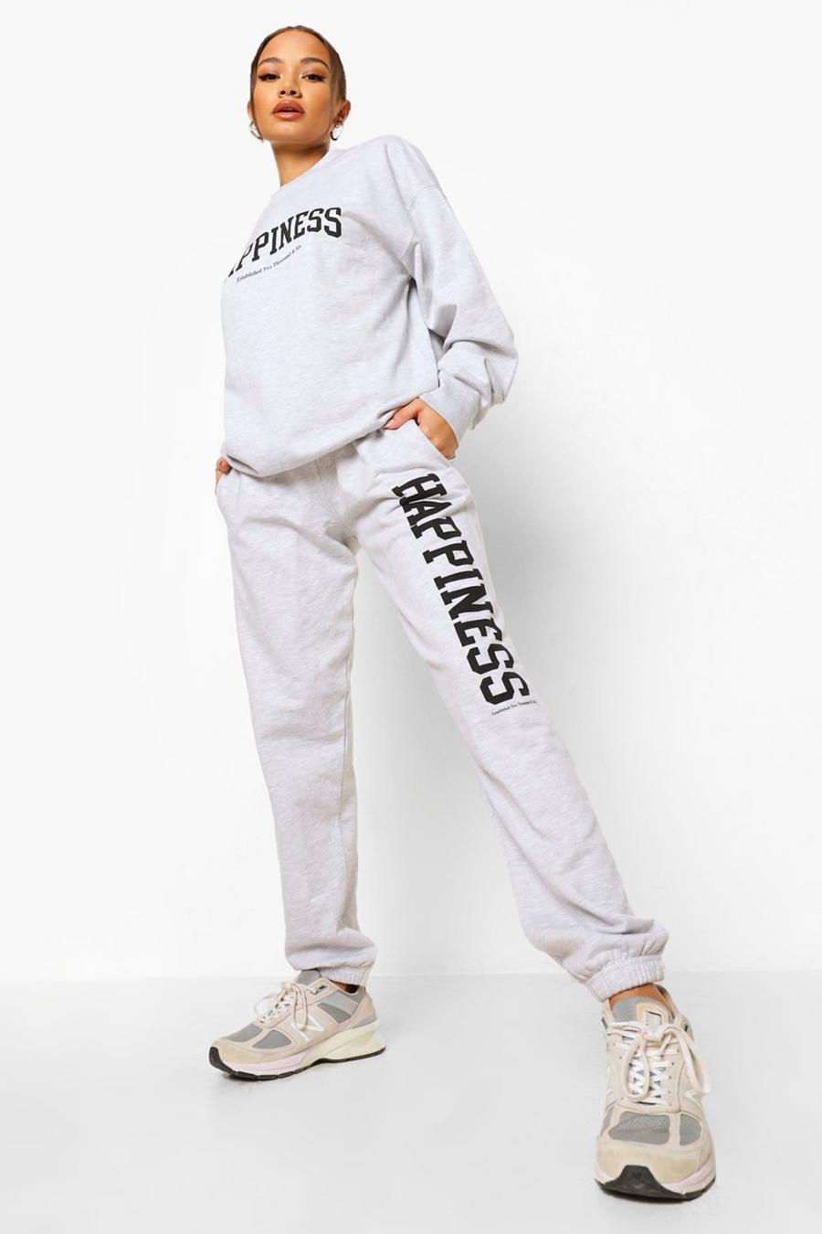 Grey Happiness Slogan Tracksuit image number 1