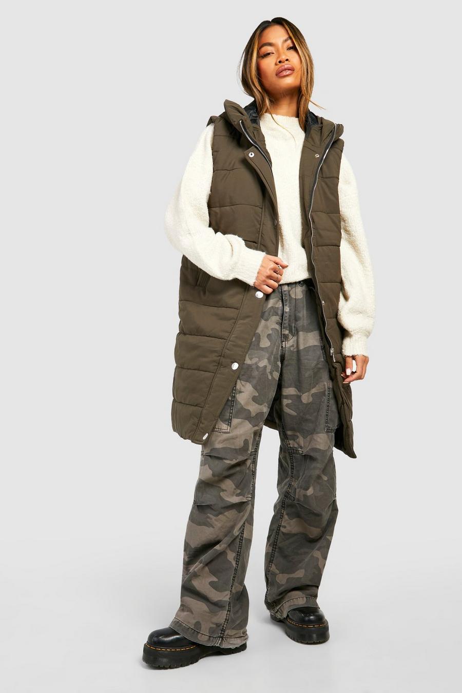 Khaki Longline Hooded Vest image number 1