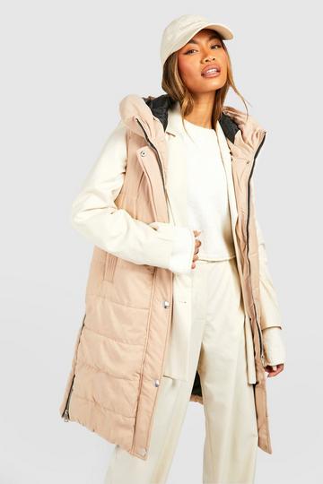 Stone Beige Longline Hooded Gilet