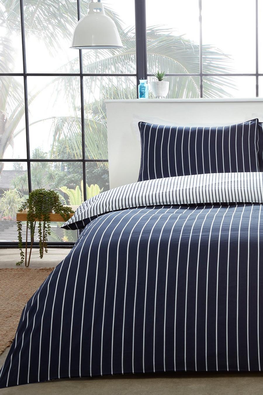 כחול סט כיסוי מיטה יחיד עם פסי מיני image number 1