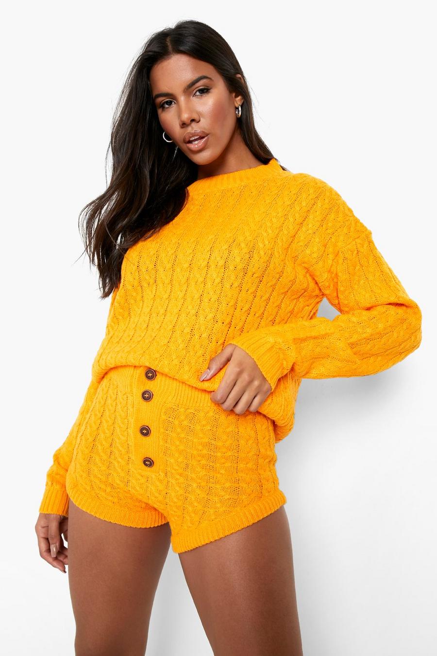 Amber orange Cable Knit Pantie Shorts Two-Piece