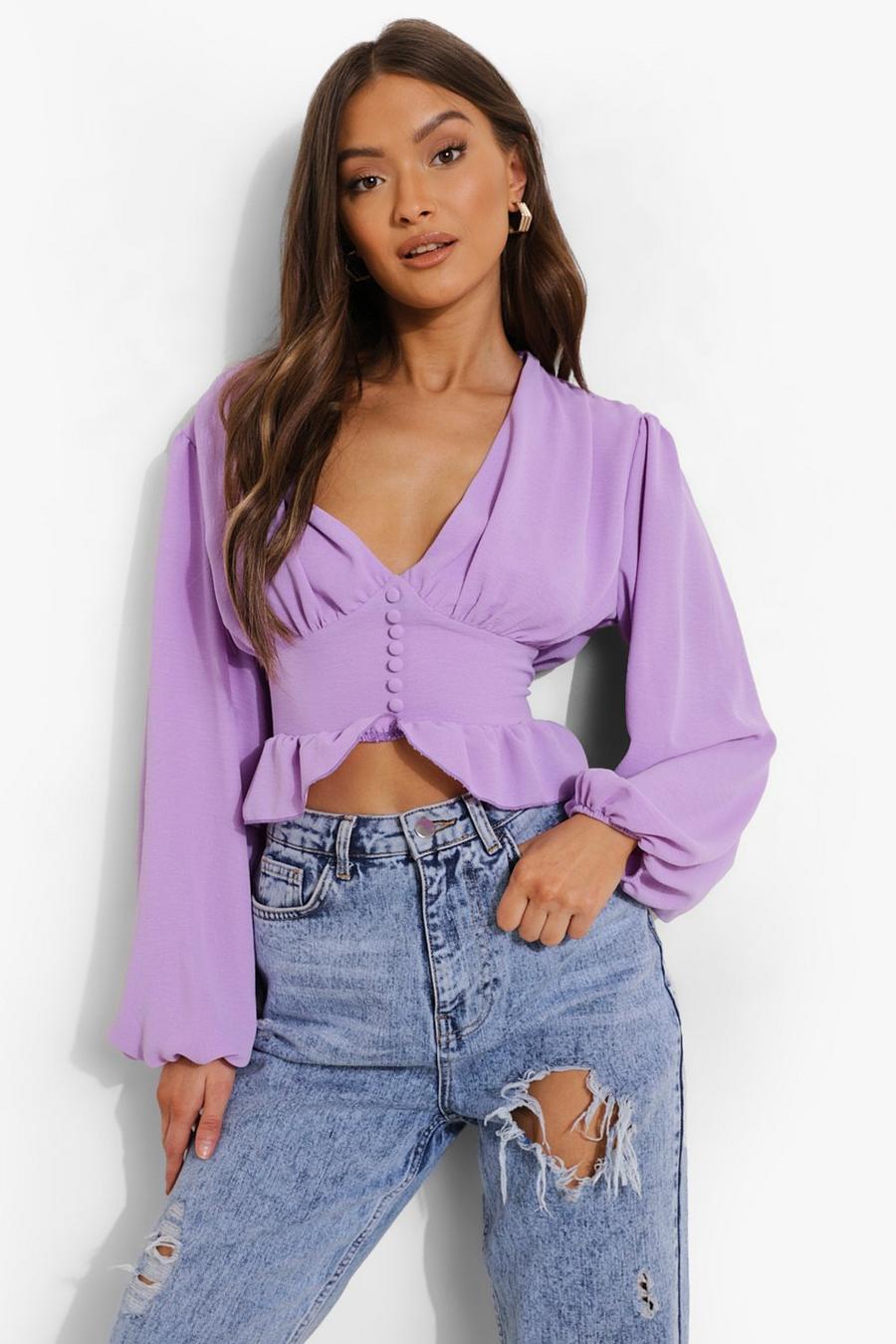 Lilac Button Up Peplum Blouse image number 1