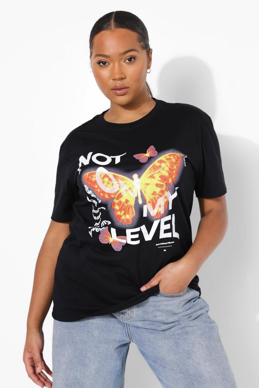 Plus T-Shirt in Übergröße mit „Not On My Level“-Print , Schwarz image number 1