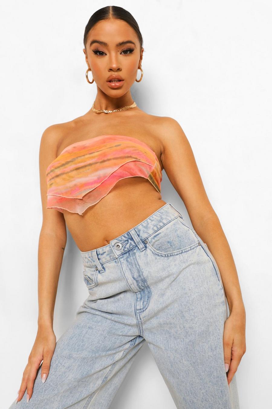 Peach Printed Double Layer Mesh Top image number 1