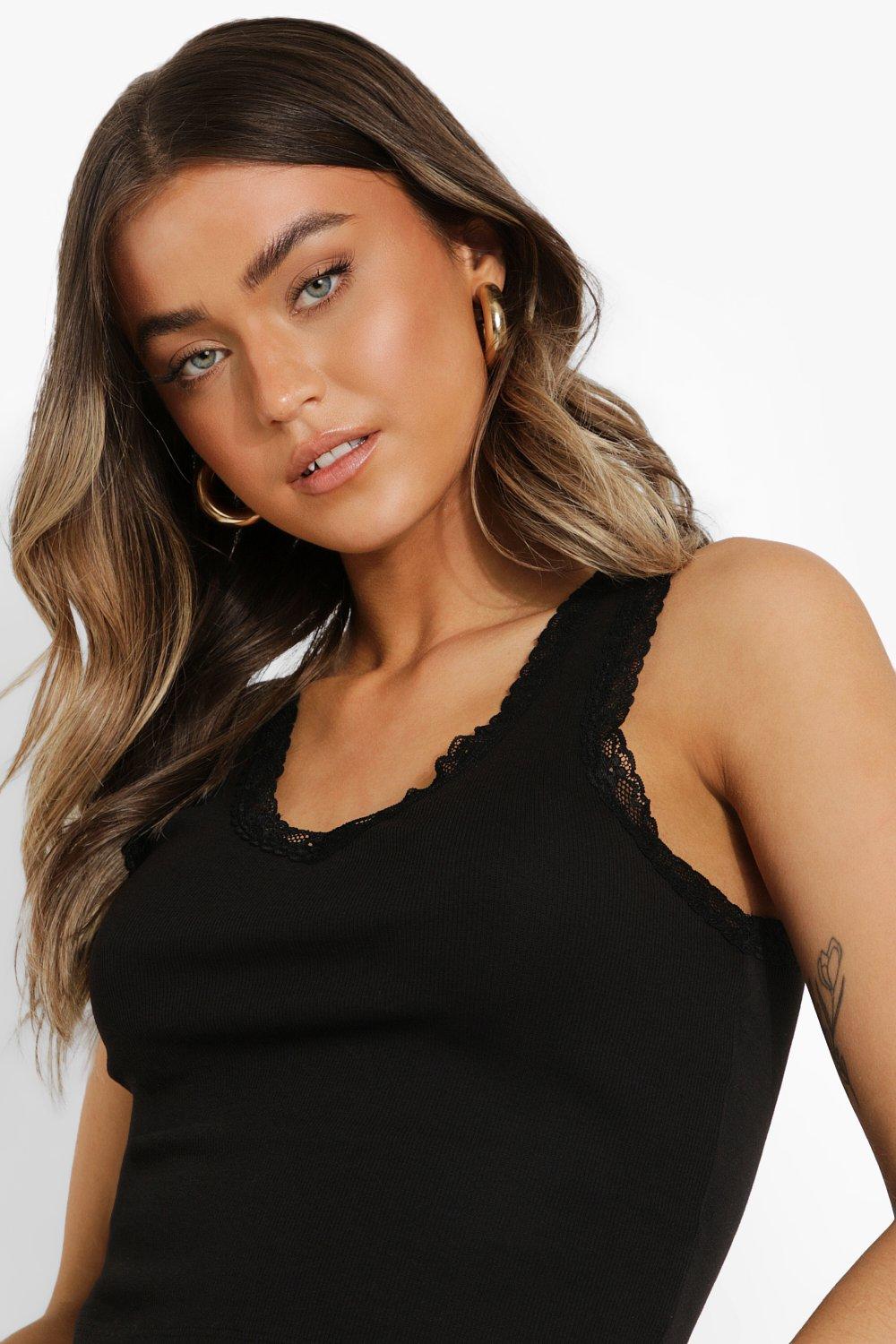 Lace trim vest top best sale