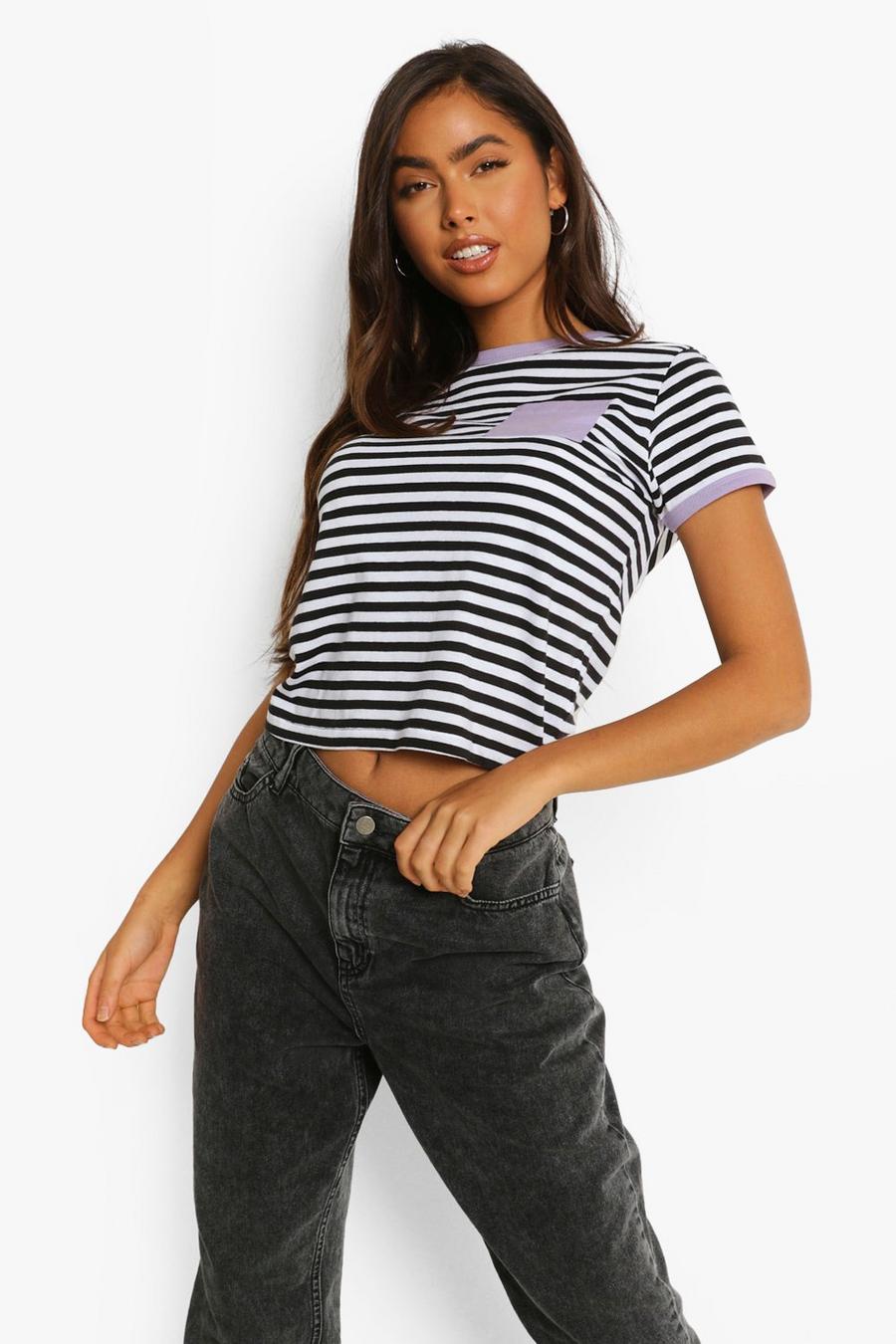 Black Stripe Ringer Pocket Detail T-shirt image number 1