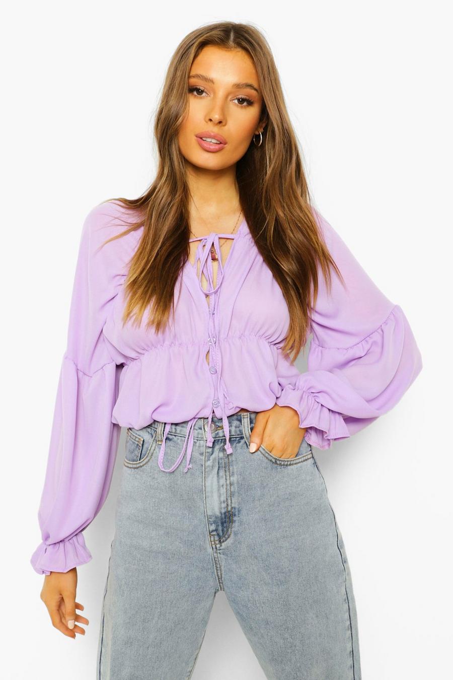 Lilac Geplooide Chiffon Blouse image number 1