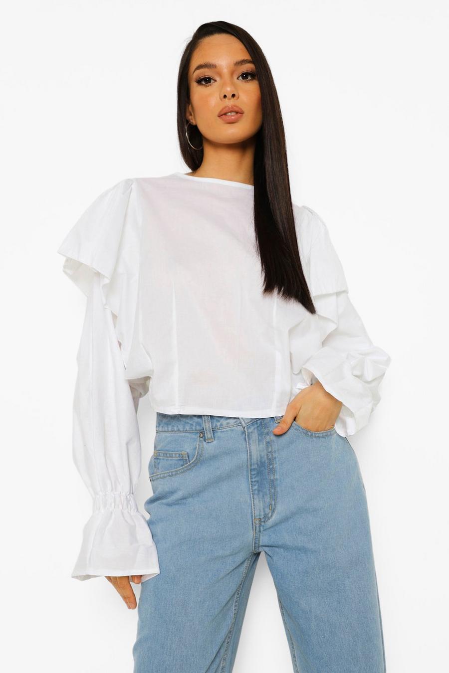 Ivory Open Tie Back Ruffle Blouse image number 1