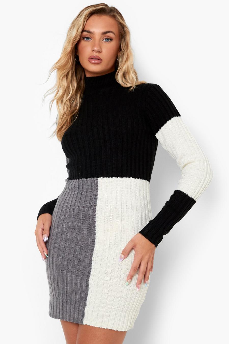 Grey Color Block Rib Knit Dress image number 1