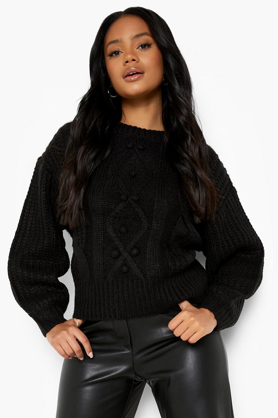 Black Cable Bobble Knit Sweater image number 1