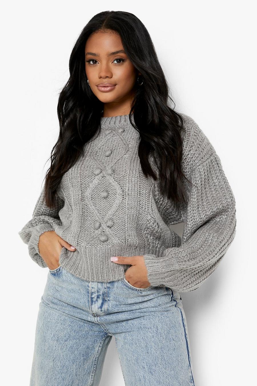 Grey Cable Bobble Knit Sweater