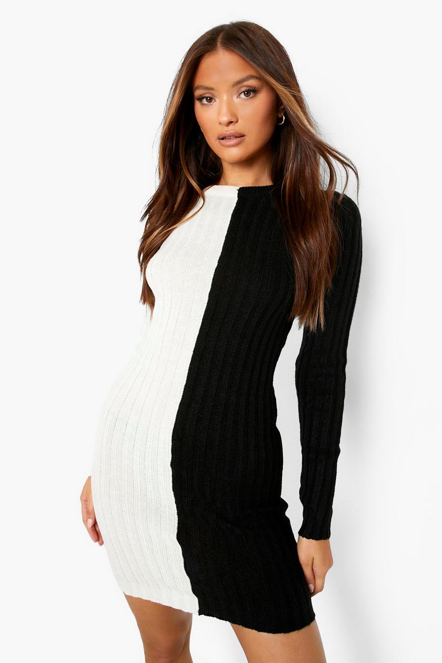 Black Colour Block Rib Knit Dress image number 1