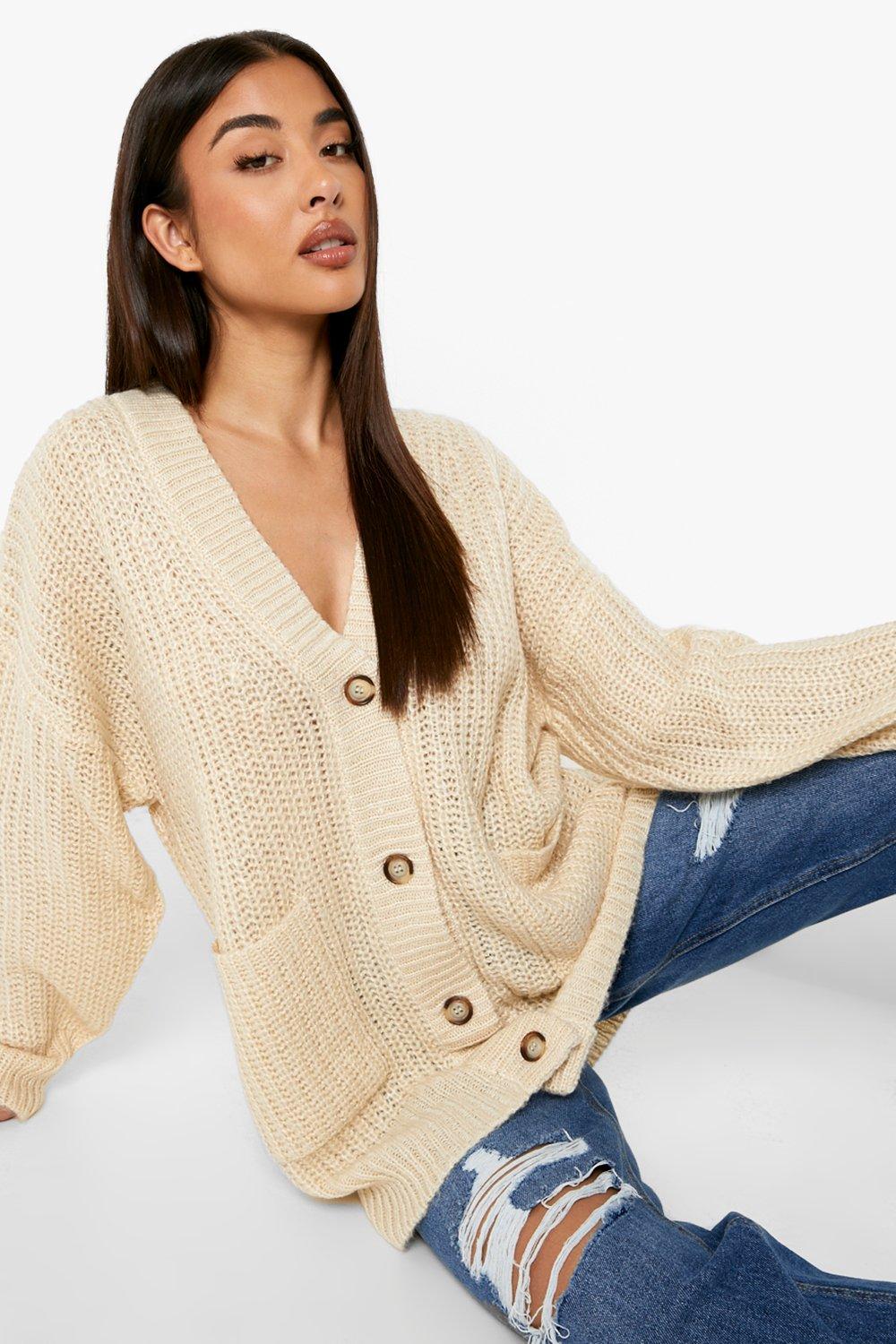 Stone Slouchy Longline Knit Roll Neck Jumper