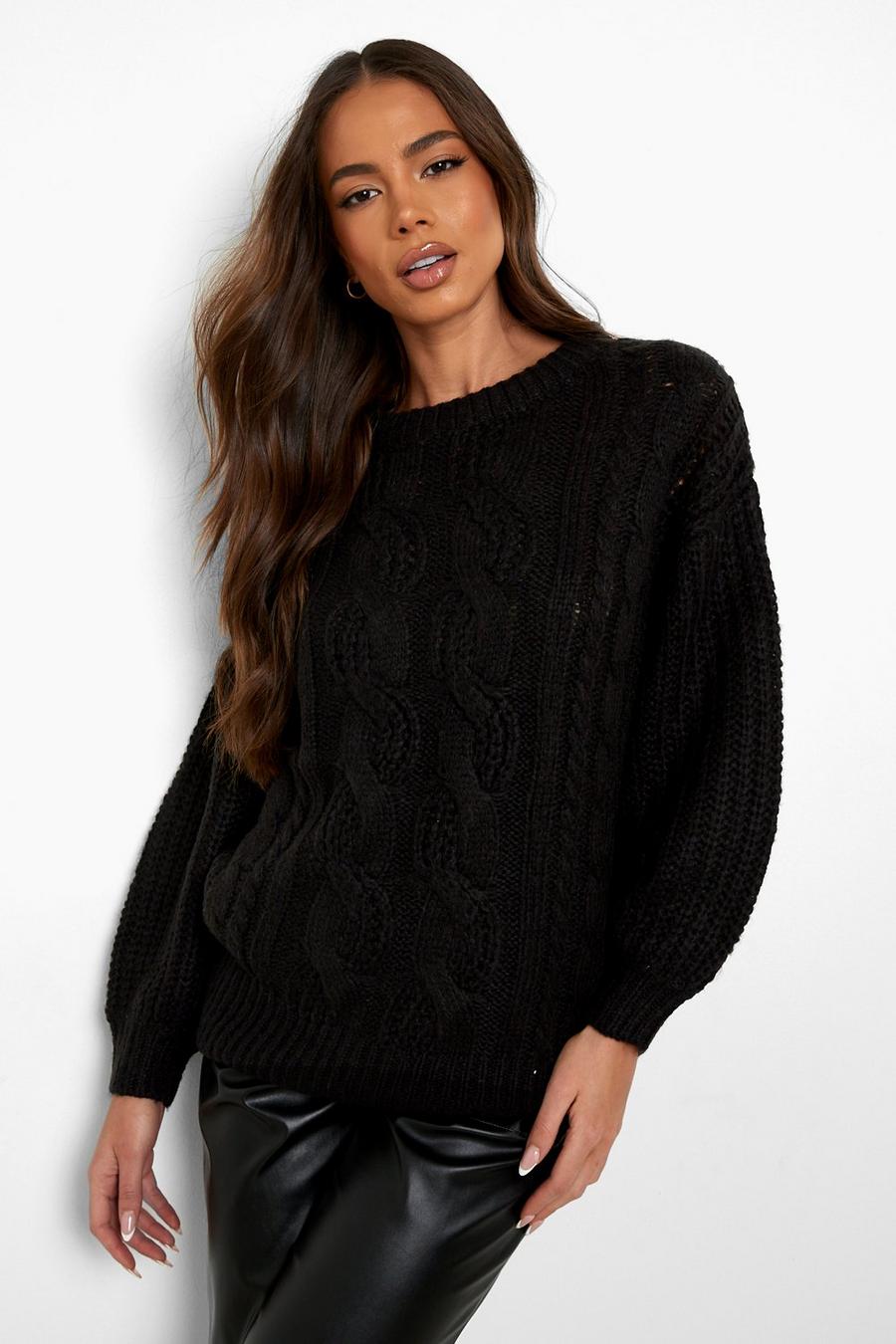 Black Chunky Cable Knitted Jumper image number 1