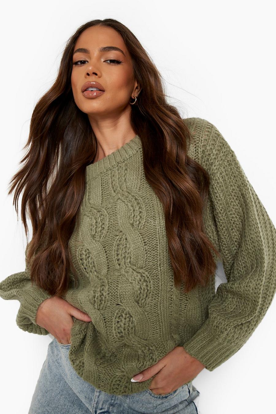 Olive Chunky Cable Knitted Jumper image number 1