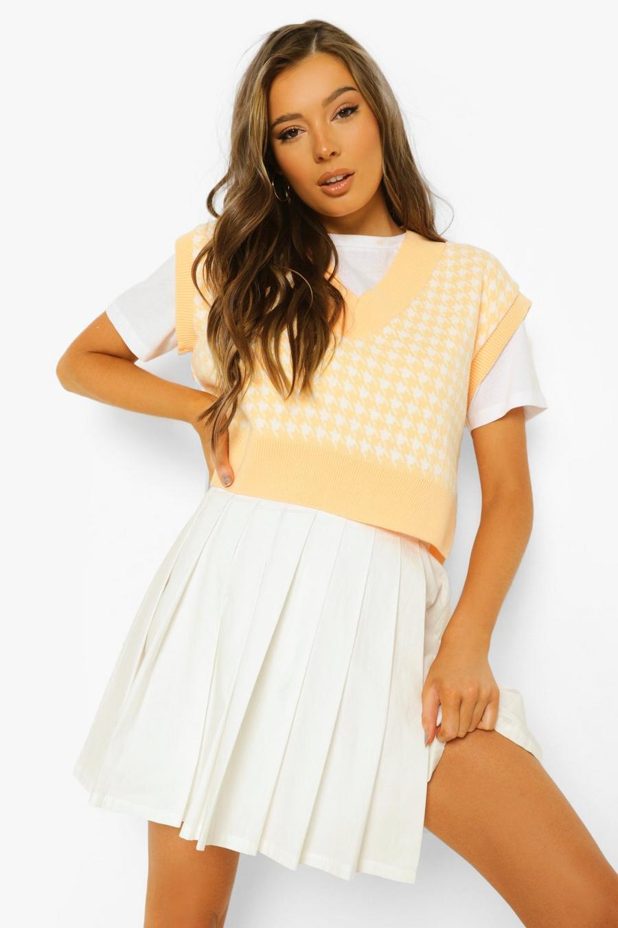 Apricot Cropped Dogtooth V Neck Sweater Tank Top image number 1
