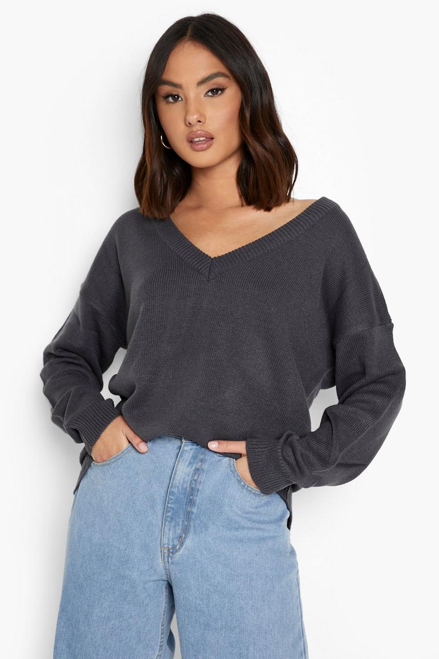 Slate grey Oversized V Neck Sweater
