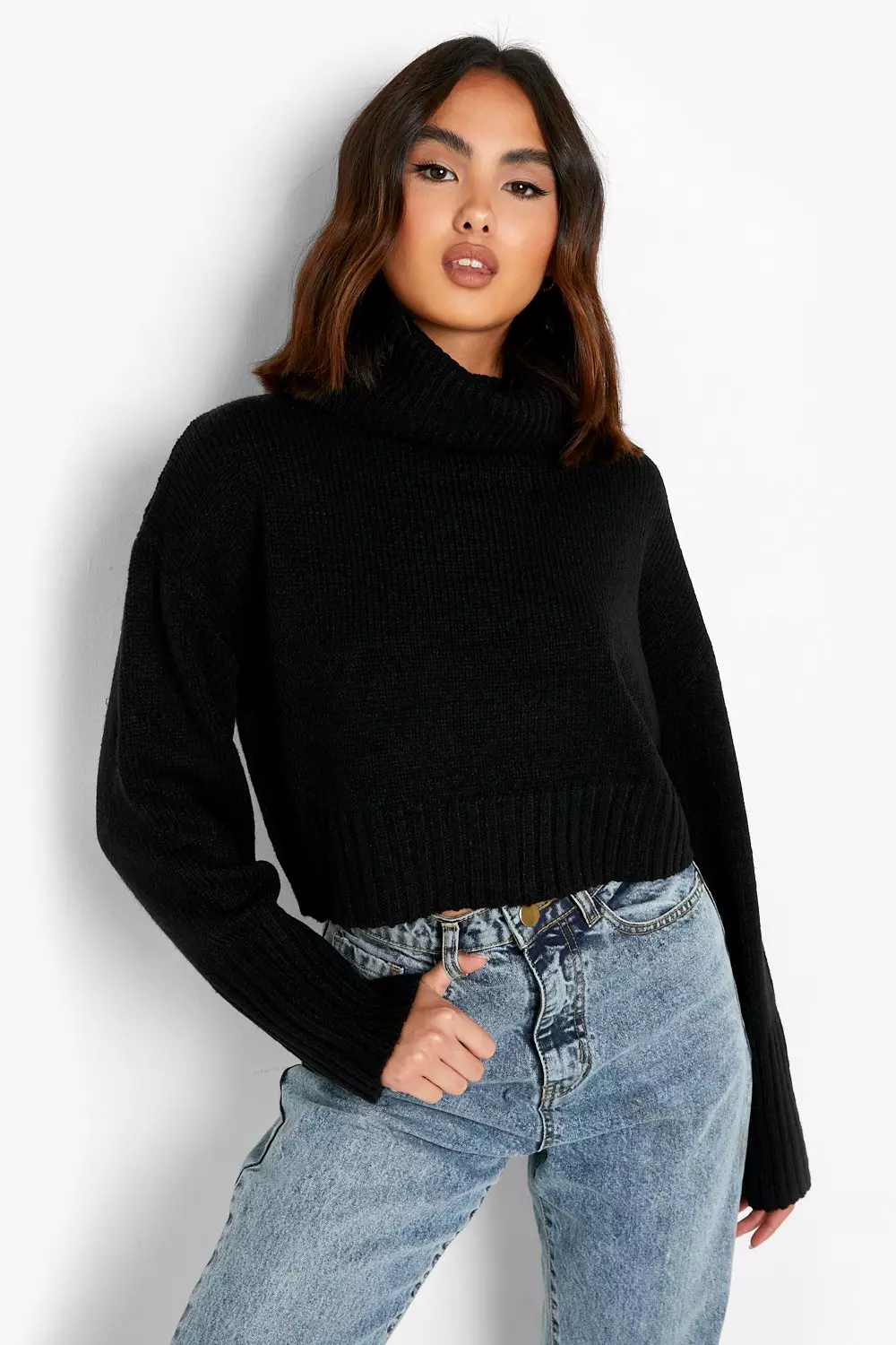 Black roll 2025 neck crop jumper