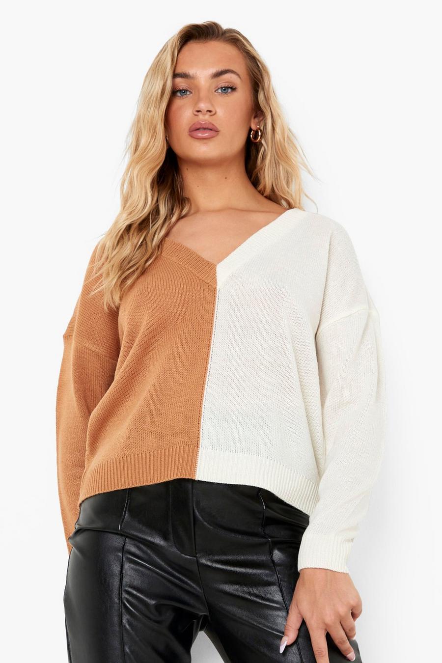Camel Colour Block Sweater image number 1