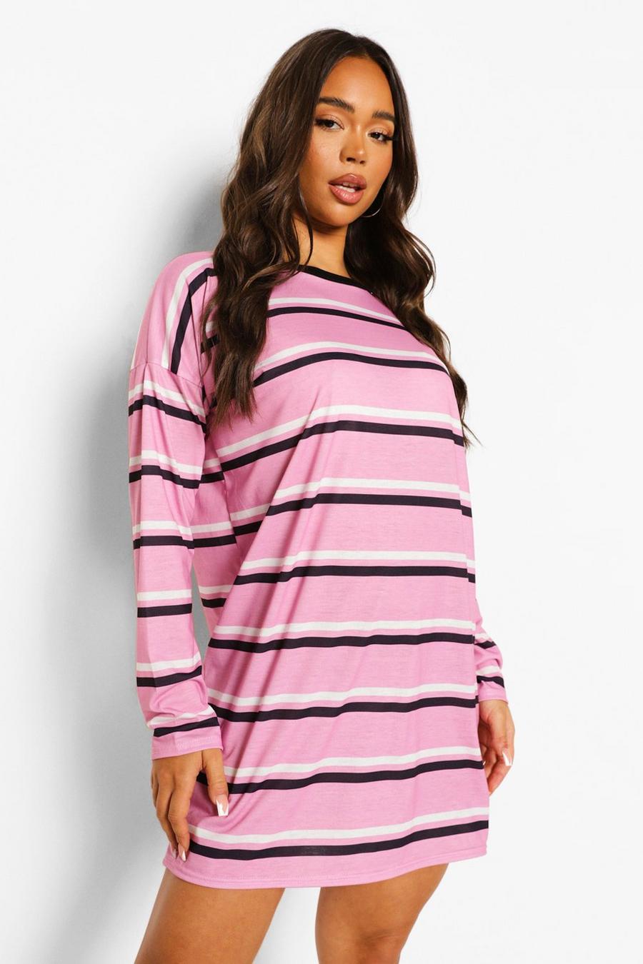 Dusky pink Stripe Long Sleeve T-shirt Dress image number 1