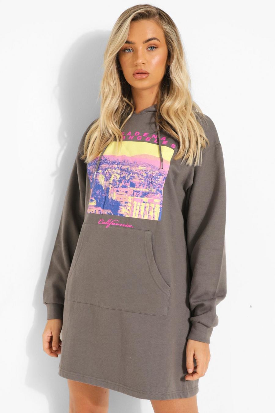 Charcoal Los Angeles Graphic Hoodie Dress image number 1