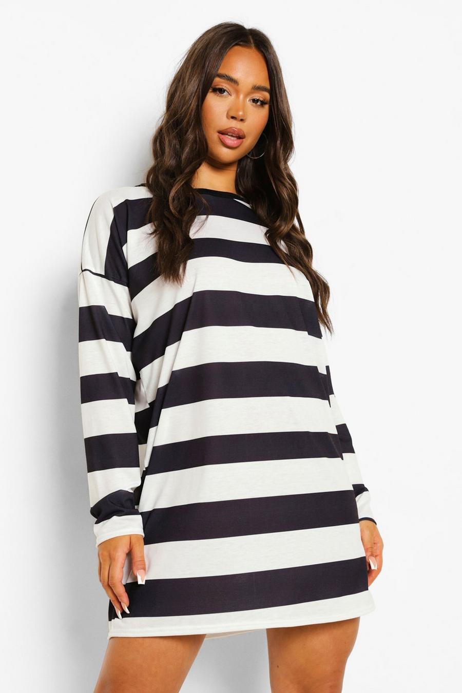 Black Stripe Long Sleeve T-shirt Dress image number 1