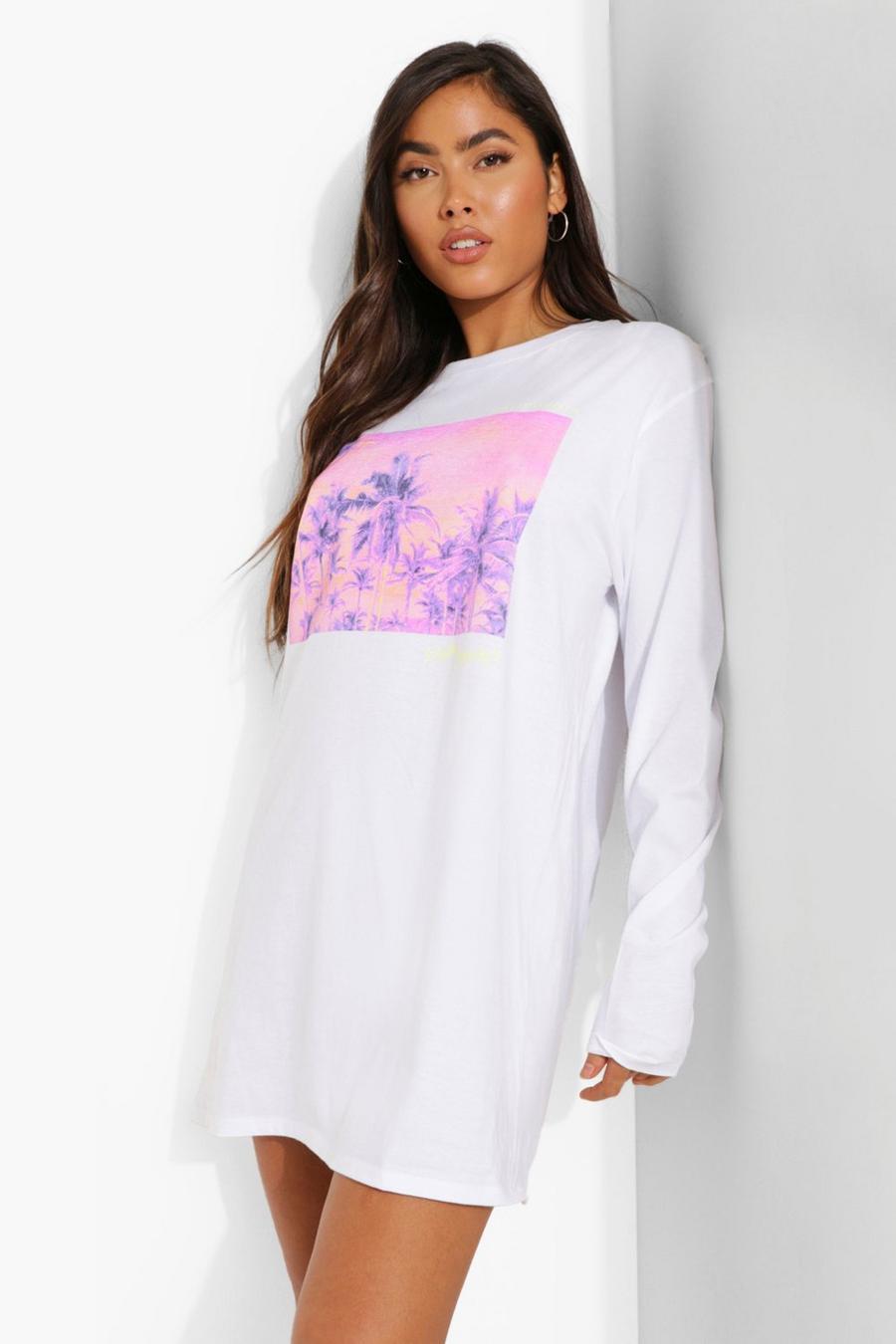 White Palm Springs Long Sleeve T-shirt Dress image number 1