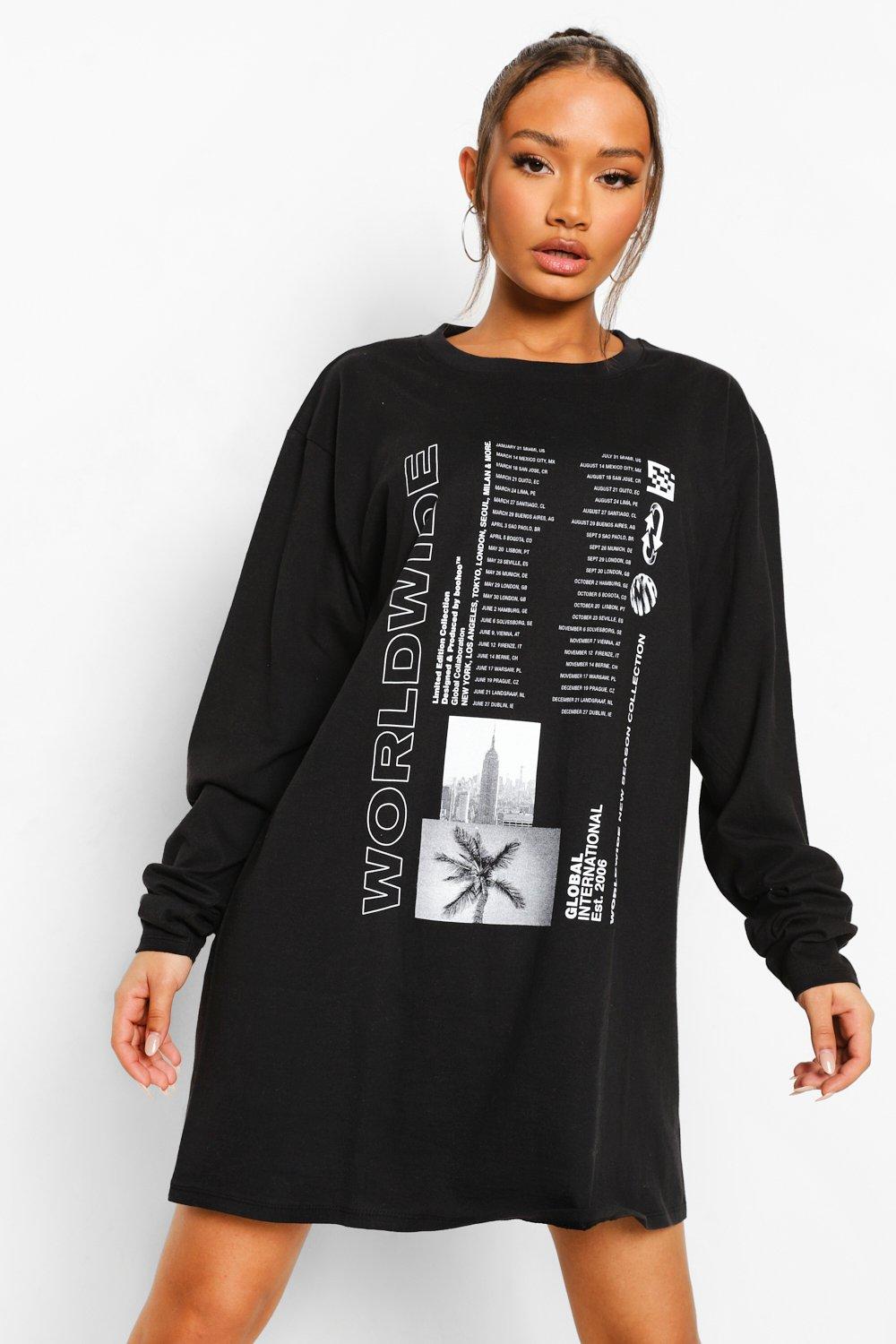 Multi Graphic Long Sleeve T-shirt Dress ...