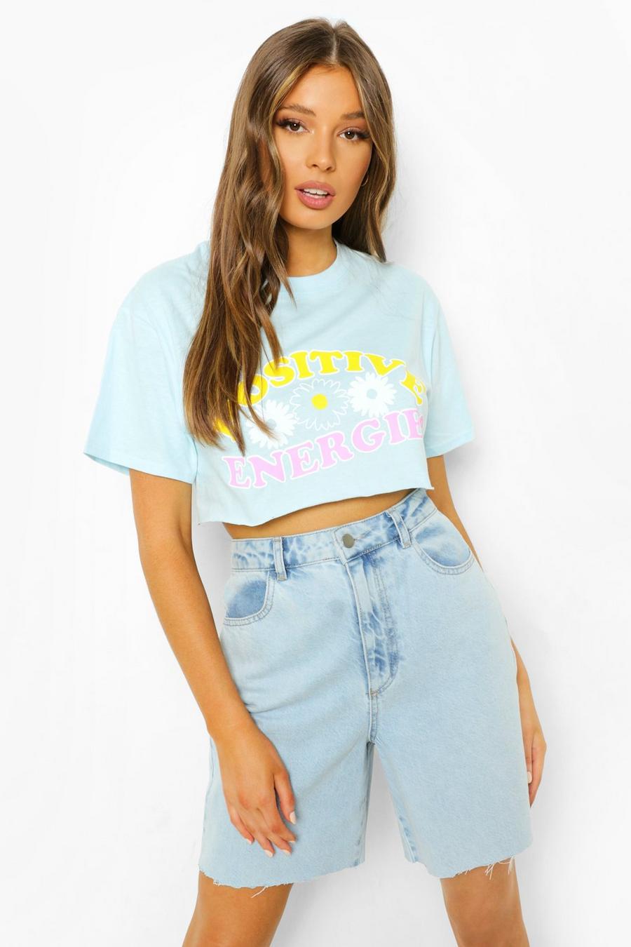 Pale blue Cropped Positive Energies T Shirt image number 1