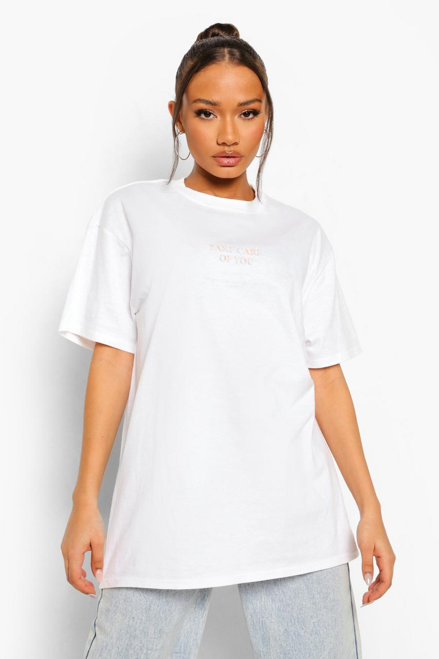 T-shirt oversize Take Care , Bianco image number 1
