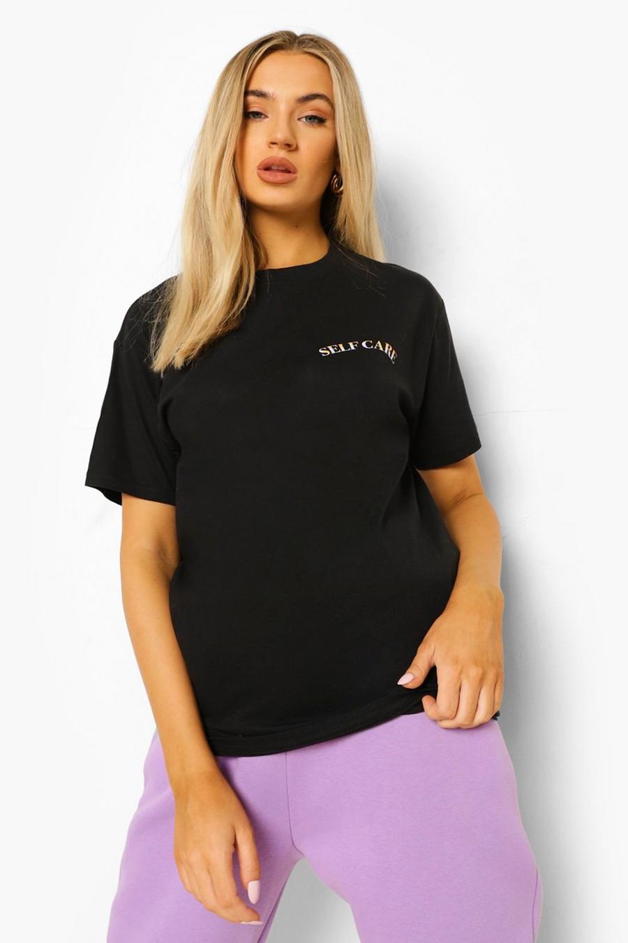 Black "Self Care" Oversize t-shirt med tryck image number 1