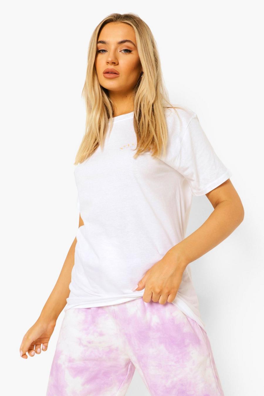 White Self Care Printed Oversized T Shirt image number 1