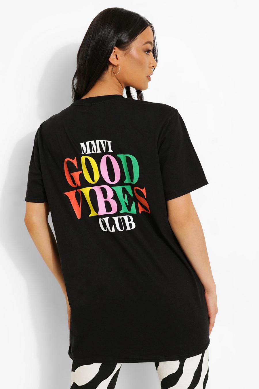 T-shirt oversize con stampa Good Vibes sul retro , Nero image number 1