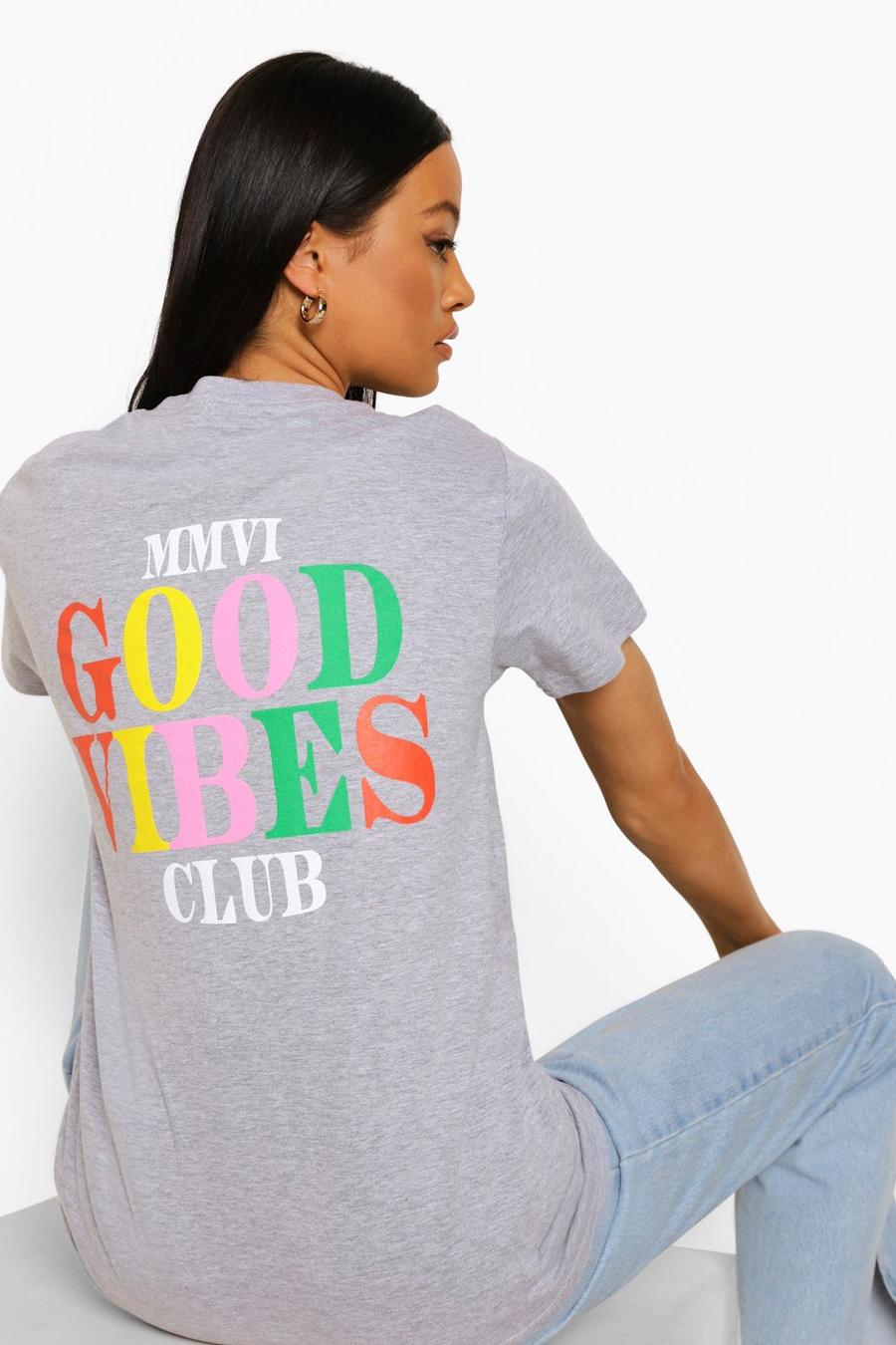Übergroßes T-Shirt mit Good Vibes-Print hinten , Grau meliert image number 1