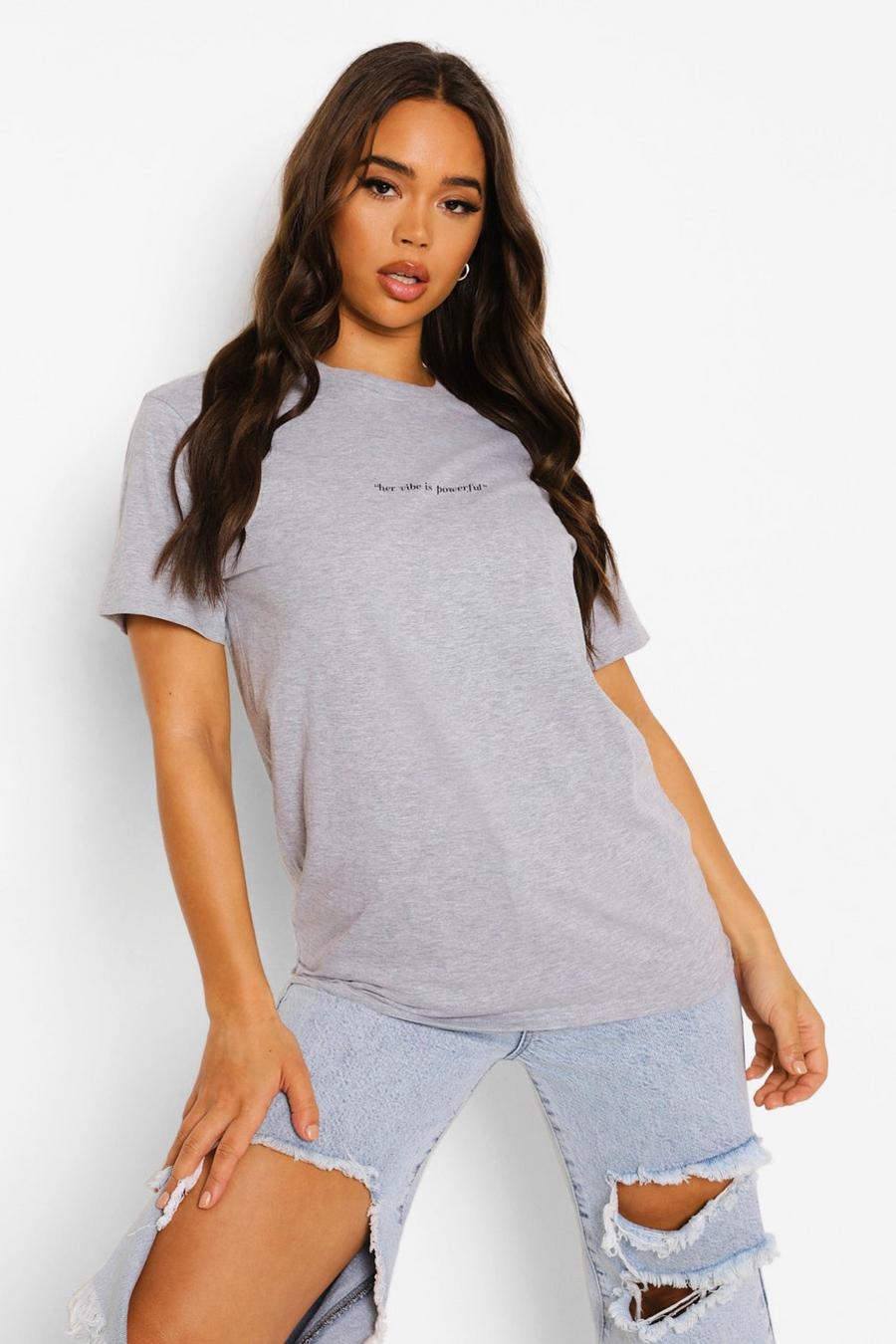 Grey marl "Her Vibe Is Powerful" T-shirt image number 1