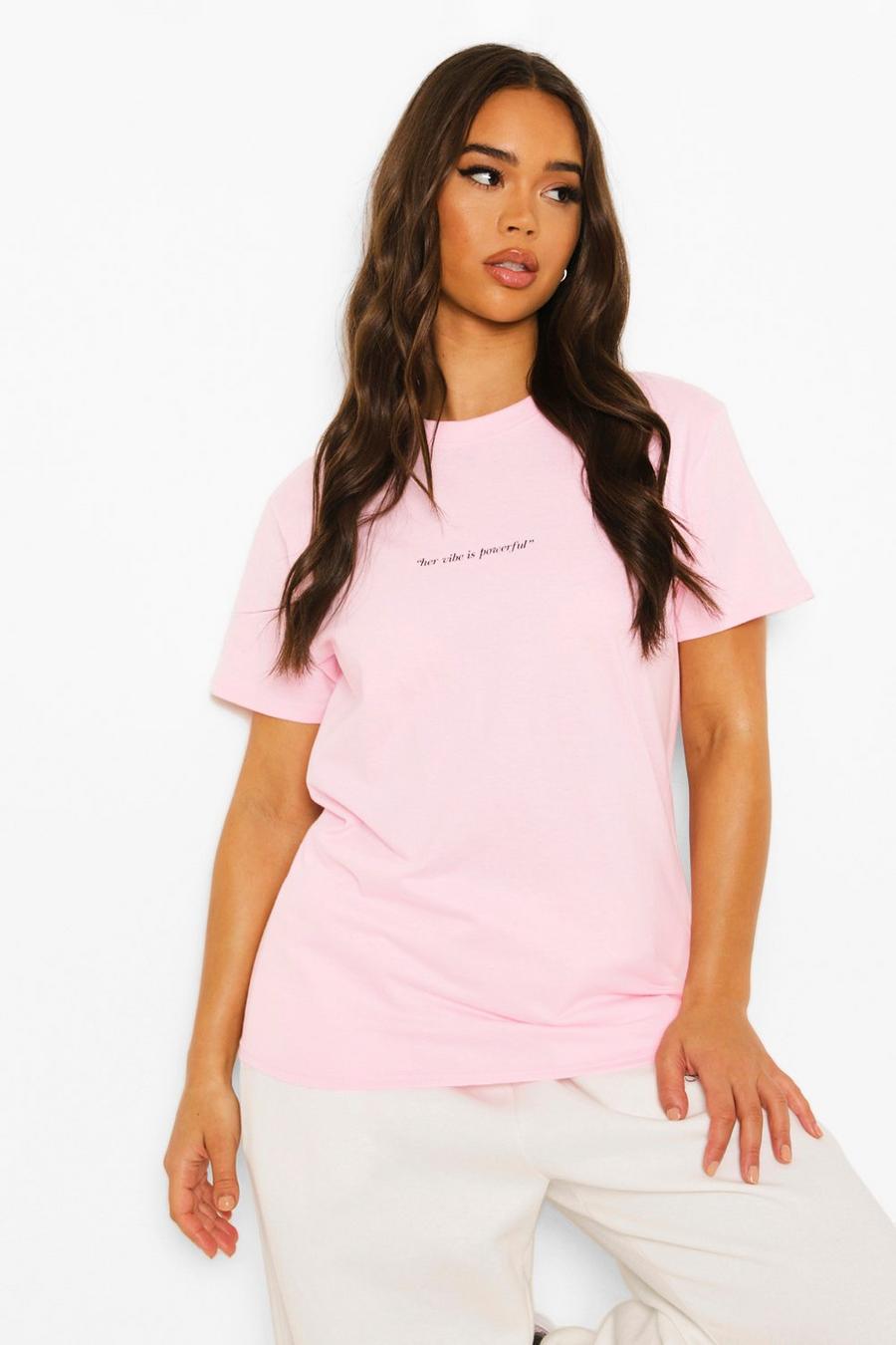 T-shirt con scritta Her Vibe Is Powerful , Rosa pallido image number 1