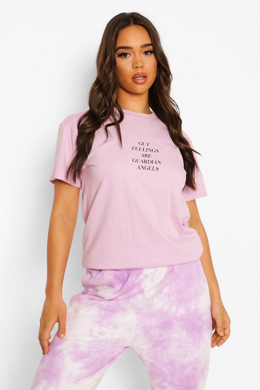 Lilac Purple Gut Feelings Printed T Shirt image number 1