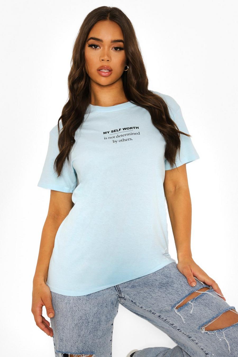 T-Shirt mit „Self Worth“-Print , Babyblau image number 1