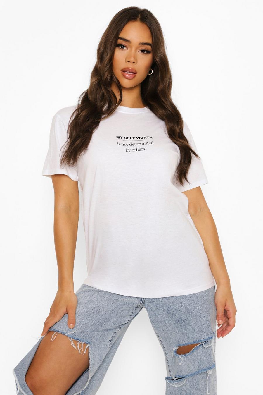 White "Self Worth" T-shirt image number 1