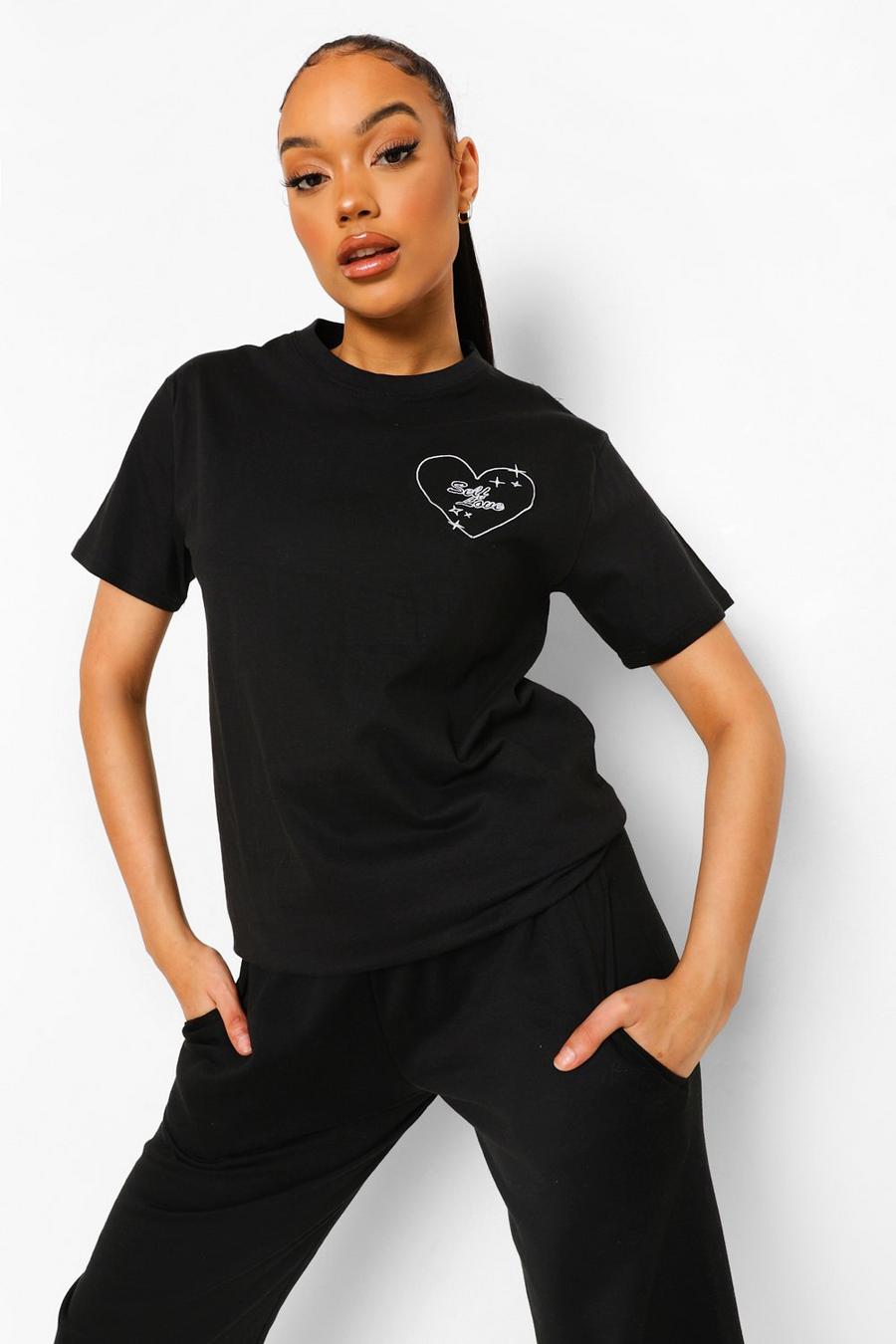 Black Self Love Embroidery Detail T Shirt image number 1