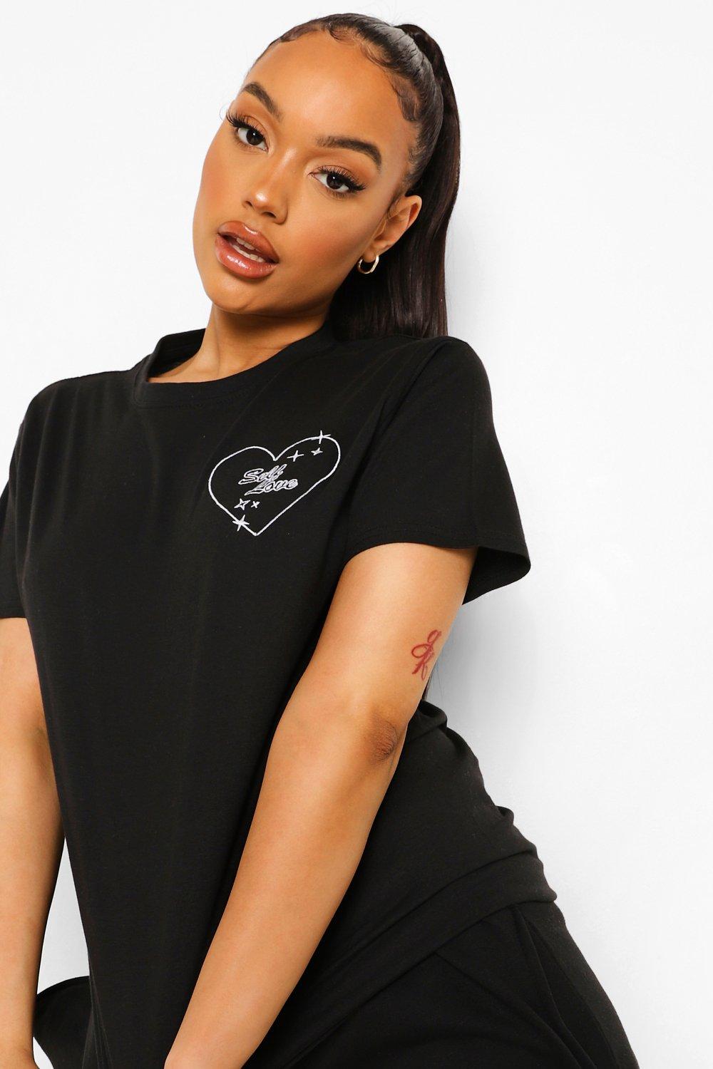 Self Love Embroidery Detail T Shirt | boohoo