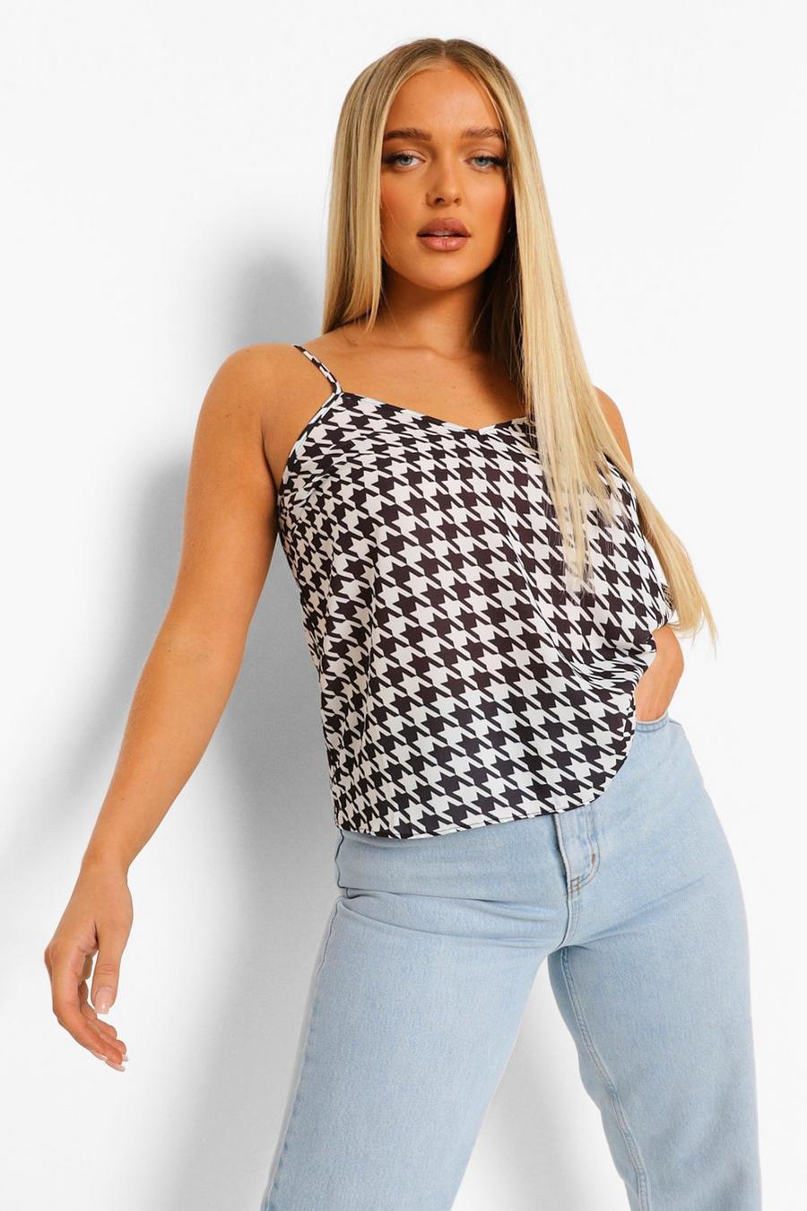 White Dogtooth Print Cami Top image number 1